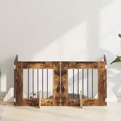 Vrata za pse s postoljem 4 pcs Dimljeni hrast 60 x 60 cm