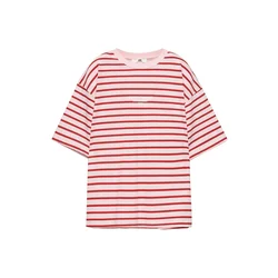 Pull&Bear Široka majica PACIFIC RAYAS ognjeno rdeča / pastelno rdeča / bela