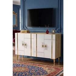 Hanah Home komoda Ilay 120, 120 cm, hrast Sapphire / bela / zlatna