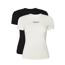 Tommy Jeans Majica Essential ecru/črna
