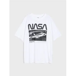 Sinsay - Pamučna oversize majica s printom NASA - belo