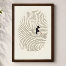 WallXpert uramljena MDF slika 3752KACT-013, mali čovek grabulja otisak prsta poput zen bašte, 37 x 52 cm