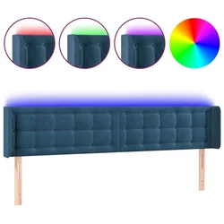 Vidaxl LED posteljno vzglavje temno modro 183x16x78/88 cm žamet