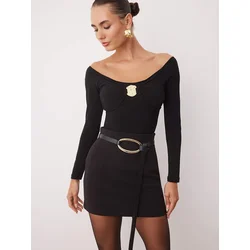 Trendyol Milla ženski body Carmen Collar Knitted Party Tpraw26Bd00017, crna / zlatna