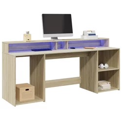 Radni stol s LED svjetlima boja hrasta 200 x 55 x 91 cm drveni