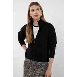 Trendyol Black Soft Textured Zippered Knitwear Cardigan