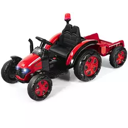 Northix 12V otroški traktor za vožnjo s snemljivo prikolico, rdeč, 30 kg