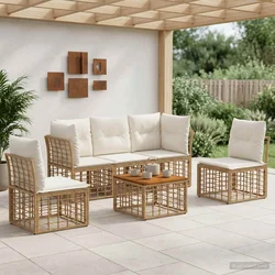 Set vanjskih sofa 6 pcs Prirodna i krema bijela Poliester