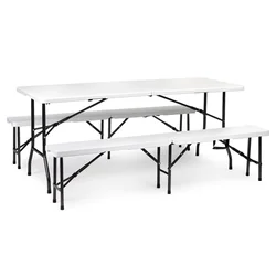 MODERNHOME Sklopivi sto 180cm + 2 klupe beli