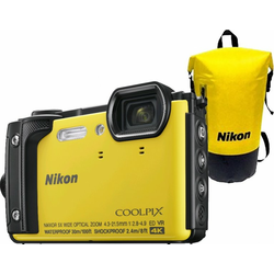 Nikon digitalni fotoaparat COOLPIX W300, podvodni, rumen + vodotesni nahrbtnik