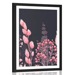 Plakat s paspartujem različna trava v rožnati barvi - 20x30 black