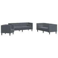 3-dijelni set sofa Chesterfield tamnosivi baršunasti