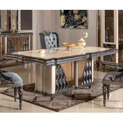 Casa Padrino luxury baroque dining table beige/black/gold - Rectangular baroque style kitchen table - Luxury baroque dining room furniture - Baroque dining room furniture - Baroque furnishings