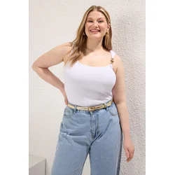 Trendyol Curve White Accessory Knitted Plus Size Blouse