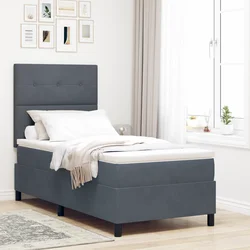 vidaXL Box Spring Postelja z Mattresom & LED Temno Siva 100x200 cm Žamet