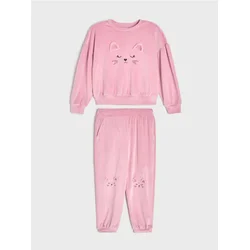 Sinsay - Velur komplet sa motivom mačke: duks i jogger pantalone - prljavo roze
