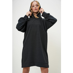 Trend Alaçati Stili Womens Anthracite Hooded Sweatshirt Dress