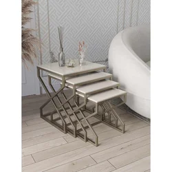 Hanah Home Ela set od 4 umetnuta stočića, antik ram, krem MDF ploče