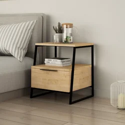 Hanah Home Noćni ormarić Pal 45x50x41cm Hrast-Crni