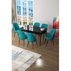 Hanah Home Set Trpezarijski sto i 6 stolica Zen, Tirkizno-crni