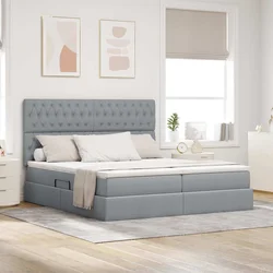 Krevet s od storage s pohranom Svjetlosiva 200 x 200 cm Tkanina