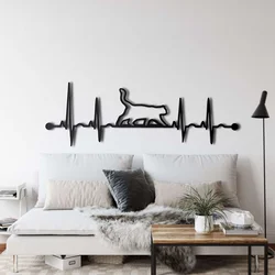 WallXpert metalni zidni ukras 5046, mačka na liniji otkucaja srca, 45 x 15 cm, crni