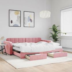 Vidaxl Izvlečna dnevna postelja s predali roza 90x200 cm žamet