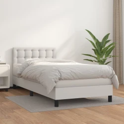 vidaXL Box spring postelja z vzmetnico bel 100x200 cm umetno usnje