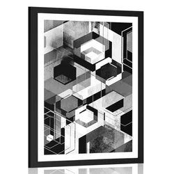 Plakat s paspartujem abstraktna geometrija v črnobeli varianti - 60x90 white