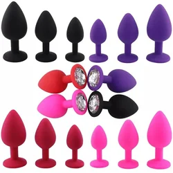 Silikonski analni butt plug sa kristalom - set (S/M/L veličina) LJUBIČASTI