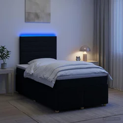 vidaXL LED posteljni pod z vzmetnico Črna 120 x 200 cm Blago