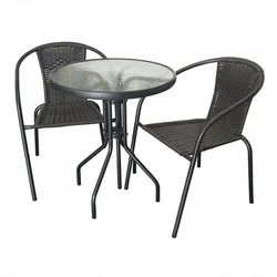 eoshop Vrtna garnitura ratan videz: miza 60 cm + 2 stola, rjava (kov/plastika)