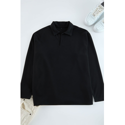Trendyol Black Oversize Polo Neck Plain Knitted Polo Neck T-shirt