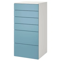 SMASTAD / PLATSA Komoda sa 6 fioka, bela/plava, 60x57x123 cm