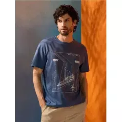 Sinsay - Pamučna majica sa printom broda - grey blue
