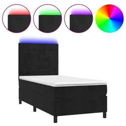 Krevet box spring s madracem LED crni 90x190 cm baršun