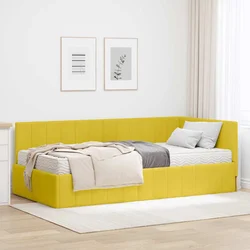 Kutni krevetni okvir s madracem s uzglavljem 2 pcs Žuta Baršun
