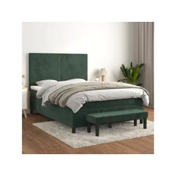 VIDAXL Box spring postelja z vzmetnico temno zelena 140x200