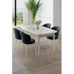 HANAH HOME Rasklopivi trpezarijski sto i stolice (5 delova) Asfel White Marble Anthracite