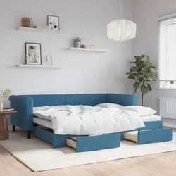 vidaXL Izvlečna dnevna postelja s predali modra 90x200 cm žamet