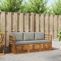 Setovi sofa 3 pcs Prirodna i svijetlo siva Čvrsto drvo akacije