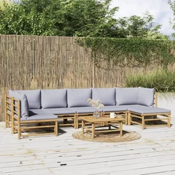 8-dijelna vrtna garnitura od bambusa sa svjetlosivim jastucima