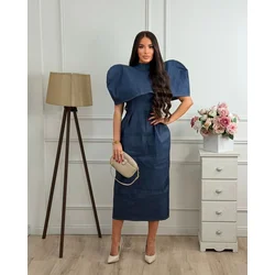 Squareonline Ženska haljina Soft Denim Strap Long, Teget