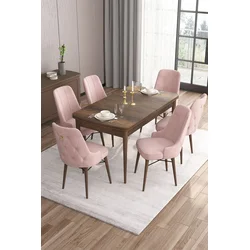 Hanah Home Set Trpezarijski sto i 6 stolica Are, Roze-braon