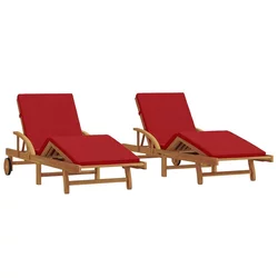 Ležaljka 2 pcs Crvena 200 x 67 x 84 cm Čvrsto drvo akacije
