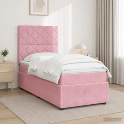vidaXL Postelja boxspring z vzmetnico Roza 90 x 200 cm Žamet