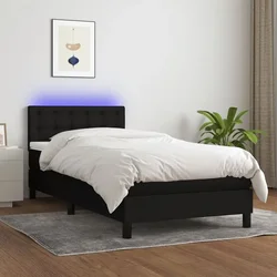 Vidaxl Box spring postelja z vzmetnico LED črna 90x190 cm blago
