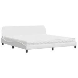Vidaxl Postelja z vzmetnico Dover bela 200x200 cm umetno usnje