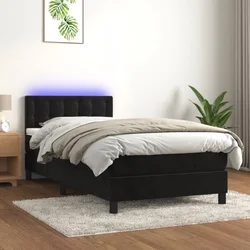 shumee Box spring postelja z vzmetnico LED črna 100x200 cm žamet