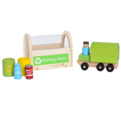 Drvena igračka EVEREARTH, Drveni kamion za odvajanje otpada